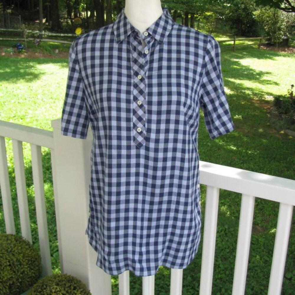 Talbots Blue Gingham Rayon Top Extra Small blouse shirt luxury style